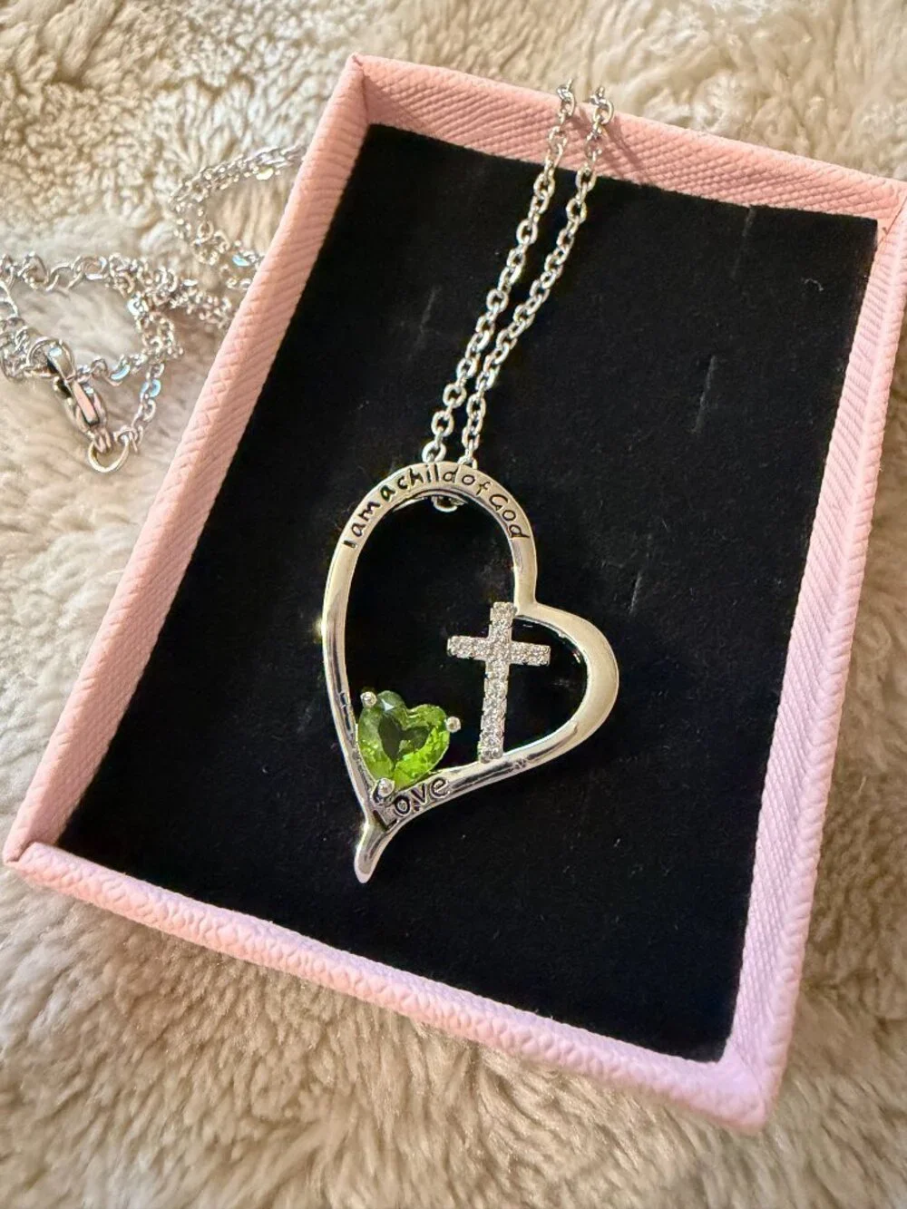 I Am a Child of God Heart & Cross Birthstone Necklace Religious Teen Child Gift